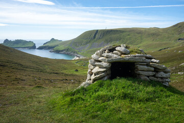 St Kilda in the Outer Hebrides Scotland, A Cleit building used to store and dry seabirds