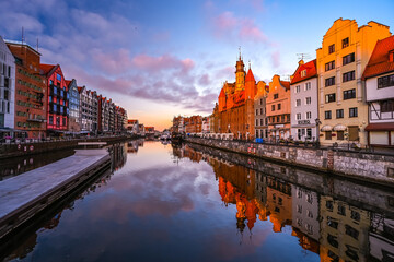 Amazing sunrise in the early morning, old town of Gdansk, old town in Poland.
