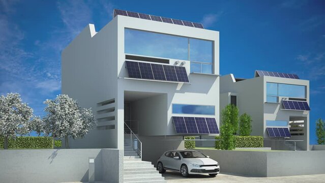 Energieversorgung mit Photovoltaik an einem modernen Einfamilienhaus