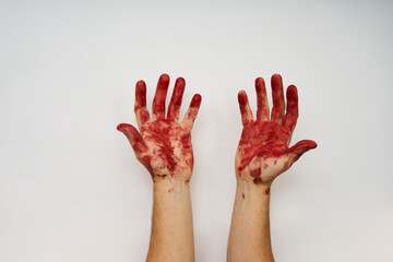 Bloody hand isolated on white background