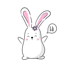 Cute cartoon funny bunny. Kawaii character baby animals. Kids clipart vector flat illustrations isolated on white background