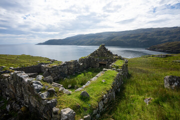 Old ruins of a blackhouse on the Isle of Harris in the Outer Hebrides Scotland