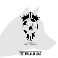 Football club logo with wolf philosophy in the center of the ball and modern shield