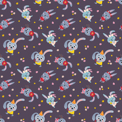 Seamless pattern with cute rabbits. Hand drawn style. Design for fabric, textile, wallpaper, packaging.	