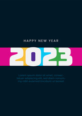 Happy New 2023 Year! 2023 typography logo design concept. Happy new year 2023 logo design. Minimalistic trendy backgrounds for branding, banner, cover, card