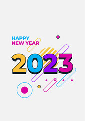 Happy New 2023 Year! 2023 typography logo design concept. Happy new year 2023 logo design. Minimalistic trendy backgrounds for branding, banner, cover, card
