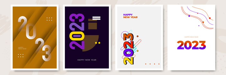 Big Set of 2023 Happy New Year logo text design. 2023 number design template. Collection of 2023 Happy New Year symbols. Vector illustration with colorful background.