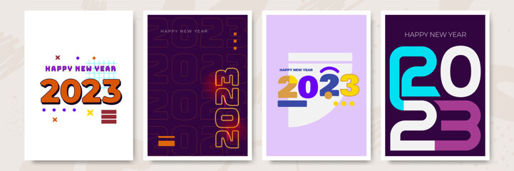 Big Set of 2023 Happy New Year logo text design. 2023 number design template. Collection of 2023 Happy New Year symbols. Vector illustration with colorful background.