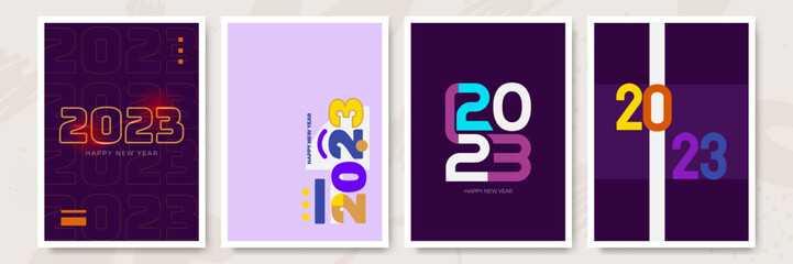 Big Set of 2023 Happy New Year logo text design. 2023 number design template. Collection of 2023 Happy New Year symbols. Vector illustration with colorful background.