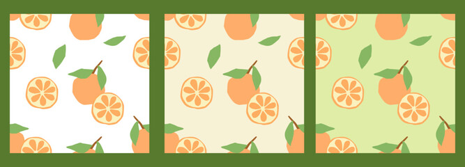 Set of light abstract seamless pattern with oranges in flat style. Vector wallpaper perfect for textiles or surface design