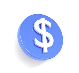 Obraz premium Dollar icon. Concept of finance, bank currency, investment, wealth. Blue round coin with money sign isolated on white background. Online payment, digital cost saving success