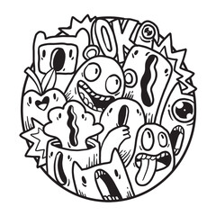 Cute Monster Doodle in Circle