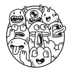 Cute Monster Doodle in Circle