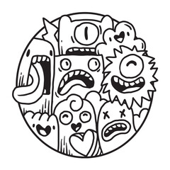 Cute Monster Doodle in Circle