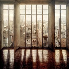 Empty room with view over the city