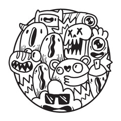Cute Monster Doodle in Circle