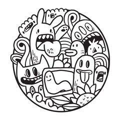 Cute Monster Doodle in Circle