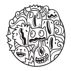 Cute Monster Doodle in Circle
