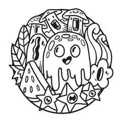 Cute Monster Doodle in Circle