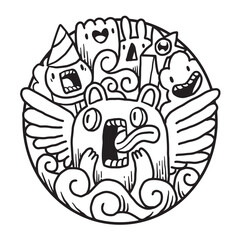 Cute Monster Doodle in Circle