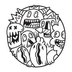 Cute Monster Doodle in Circle