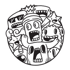 Cute Monster Doodle in Circle
