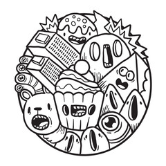 Cute Monster Doodle in Circle