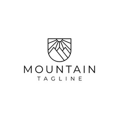 minimalist mountain peaks emblem shield logo design