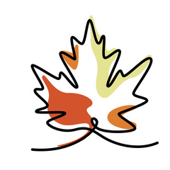 continuous one line illustration of maple autumn tree leaf with warm color minimal png design