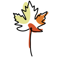 continuous one line illustration of maple autumn tree leaf with warm color minimal png design