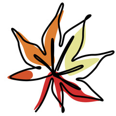 continuous one line illustration of maple autumn tree leaf with warm color minimal design