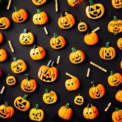 Fun Halloween dinner party, dark wood banner background. Above view. Pizza, spaghetti, snacks and spooky punch.