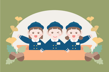 유치원복 입은 어린이 캐릭터 일러스트 이미지