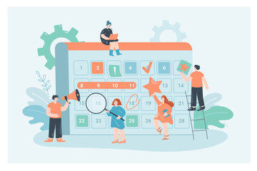 Students or business persons putting plans in online calendar. Office people planning social meetings, work process flat vector illustration. Time management, education, job, entrepreneurship concept