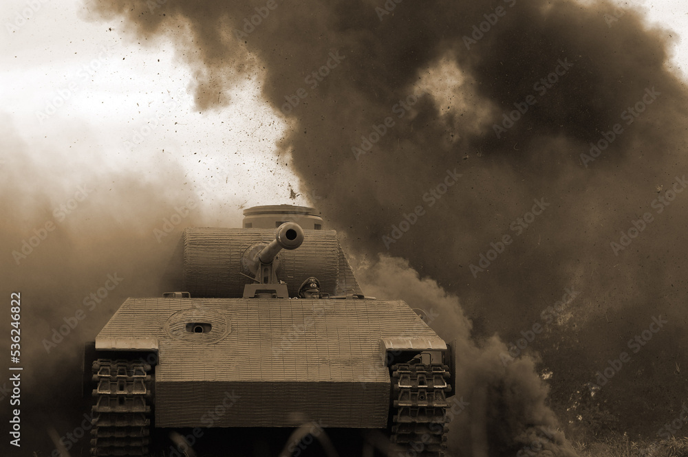 Wall mural German tank (replica) during historical reenactment of WWII