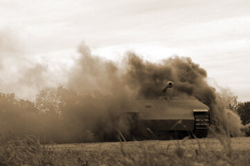 Fototapeta na wymiar German tank (replica) during historical reenactment of WWII