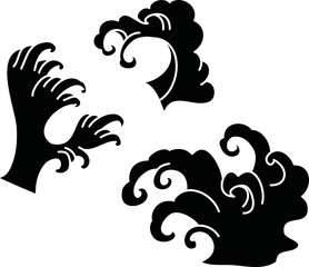 Japanese wave tattoo design isolate vector.Chinese cloud vector for coloring book and printing on white background.