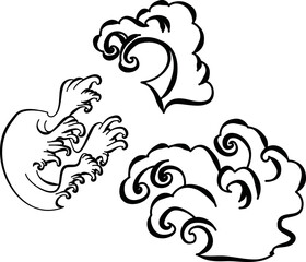 Japanese wave tattoo design isolate vector.Chinese cloud vector for coloring book and printing on white background.