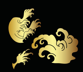 Japanese wave tattoo design isolate vector.Chinese cloud vector for coloring book and printing on white background.