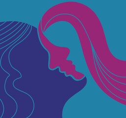 Disegno cartolina di San Valentino. Gli amanti si baciano. Amore. Connessione mentale e spirituale 