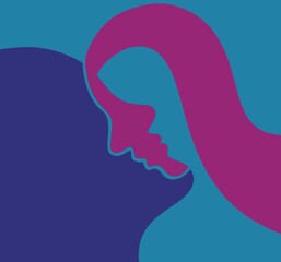 Illustrazione amore. Comunicazione con pensiero. Telepatia. Connessione mentale e spirituale 