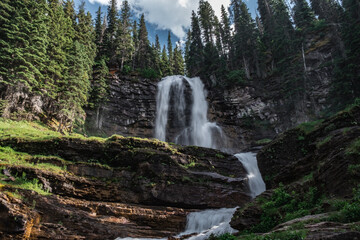 Long exposure of Saint Mary Waterfalls in Glacier National Park, Montana