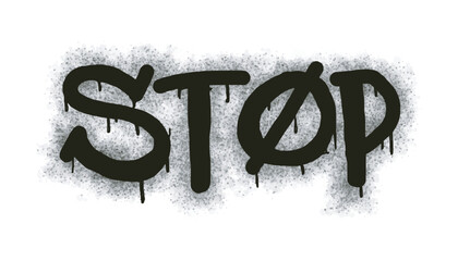 Spray the word stop graffiti painted black on white. Drops of sprayed love words. isolated on a white background. vector illustration