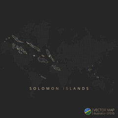 Solomon Islands map abstract geometric mesh polygonal light concept with black and white glowing contour lines countries and dots on dark background. Vector illustration