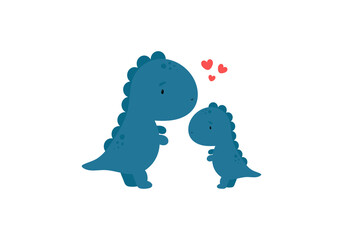 Cute Dinosaur with baby. Cartoon style. Vector illustration. For kids stuff, card, posters, banners, children books, printing on the pack, printing on clothes, fabric, wallpaper, textile or dishes.