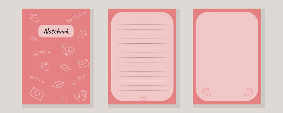 Set covers notebook colorful sketchbook pink elements love vector illustration