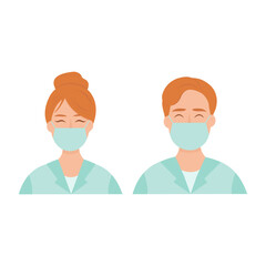 Doctors avatars in uniform. Flat style european male and female. Vector illustration isolated on white background