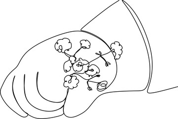 Continuous line of a child's hand. Flowers in a small hand.