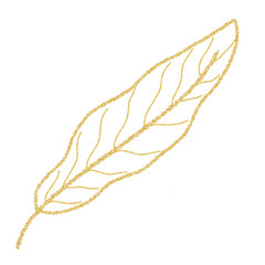 Gold Glitters Feather Line Art ornament 