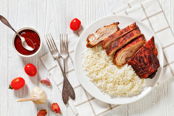 roast baby back pork meaty ribs with basmati rice